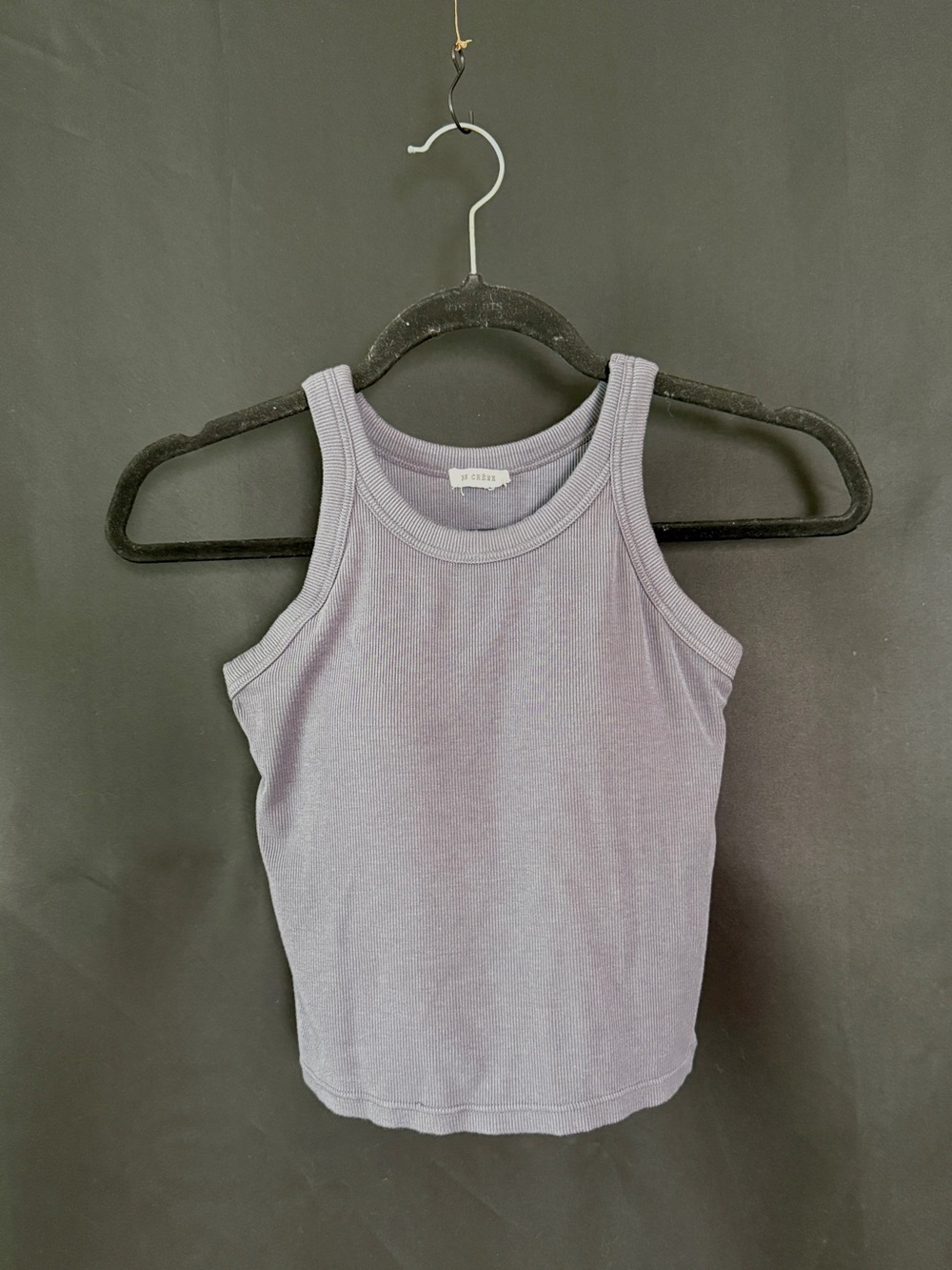 En Creme Grey Ribbed Built in Bra Tank Top